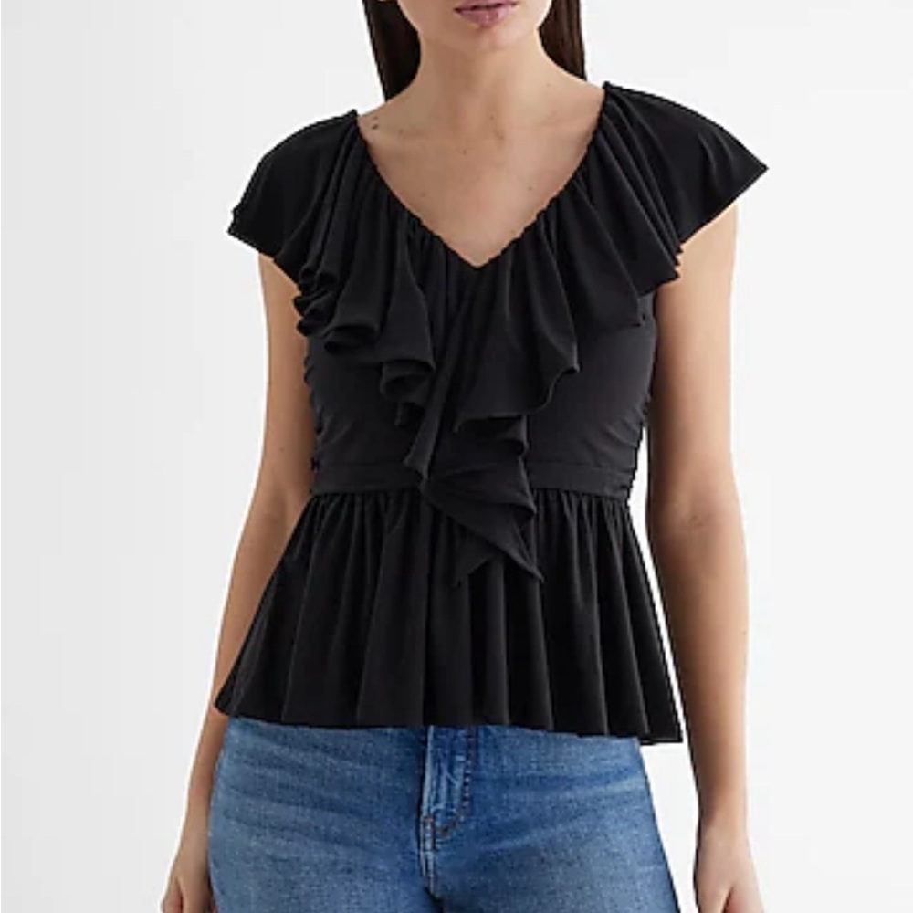 Elegant Black Ruffled Women's Top